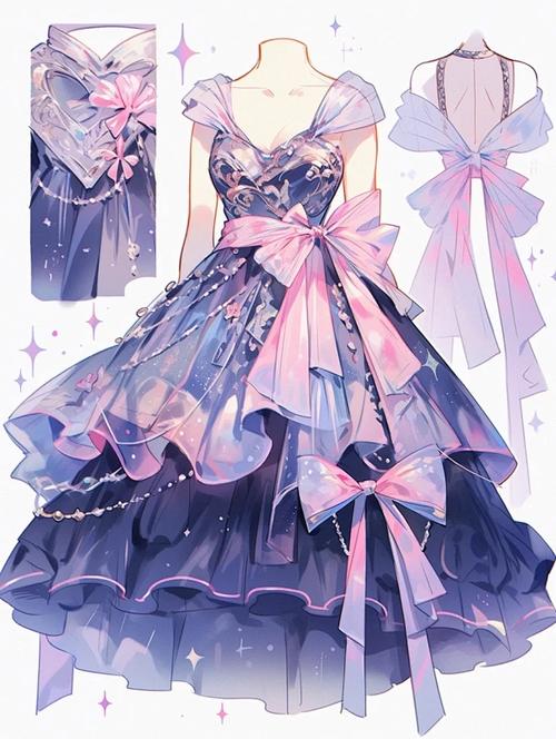 紫影礼服服装设计oc连衣裙手帐插画素材